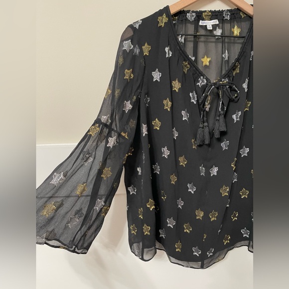 Rebecca Minkoff Derora Star Patterned Silk Metallic Relaxed Blouse Size Small - Picture 5 of 9